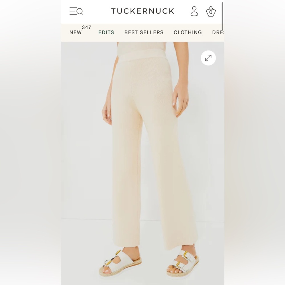 High-Waist Cream Wide-Leg Knit Pants